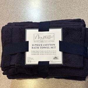 Ann Miller Navy Cotton 6 Piece Bath Towel Set NWT